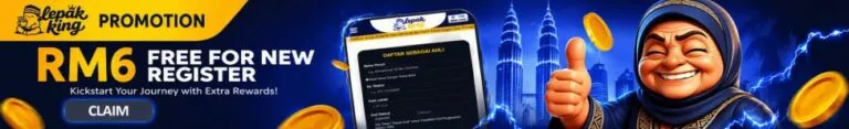 Lepak King casino promotion banner — RM6 free for new register