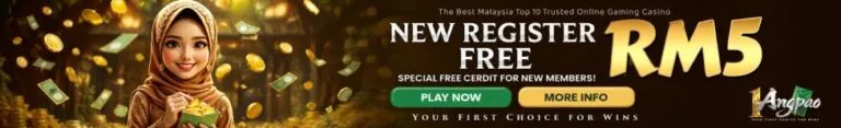 1Angpao casino promotion banner — New Register Free RM5 for new members